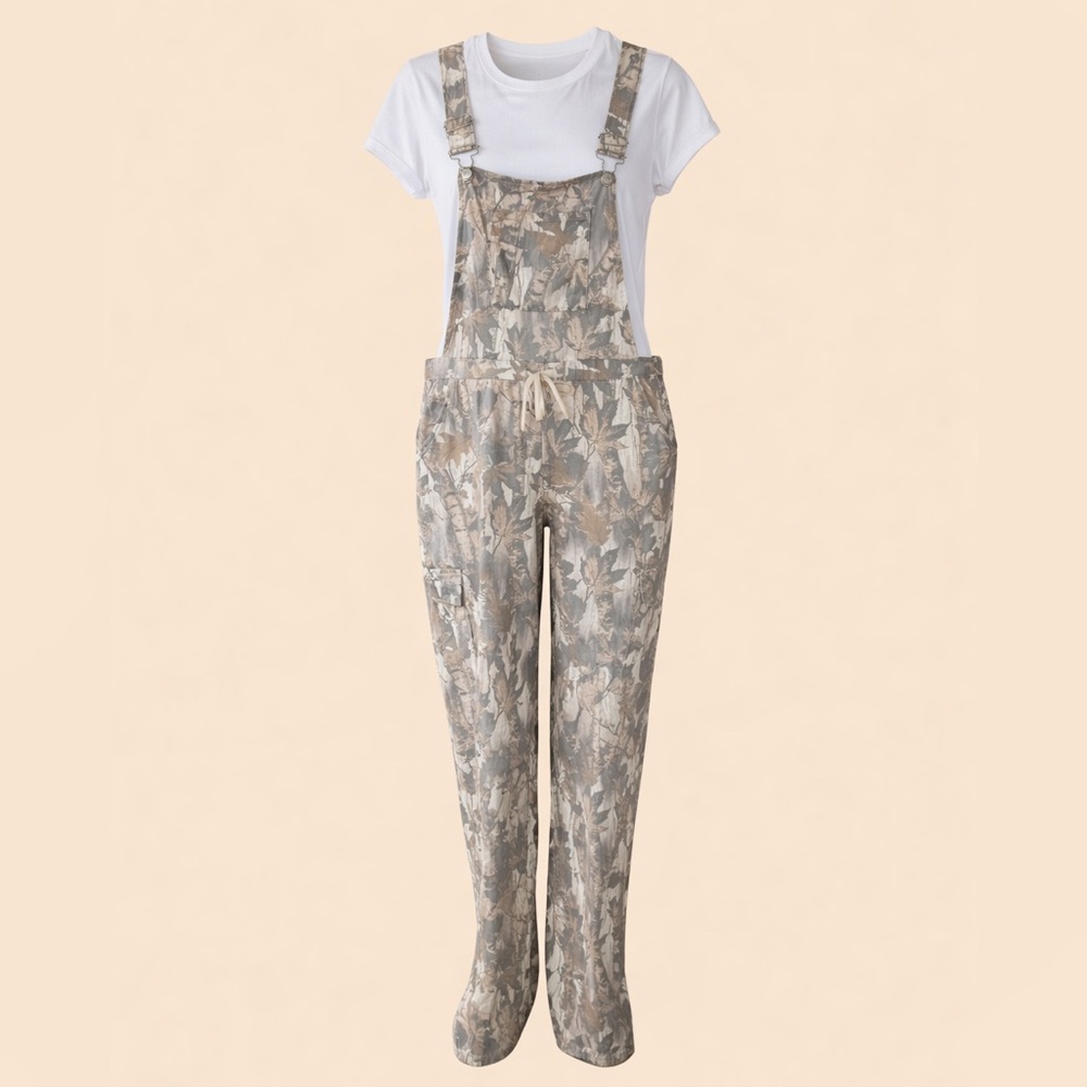 Derek Heart - 2 Piece Camo Overalls w/ White Ribbed Top- Size L
